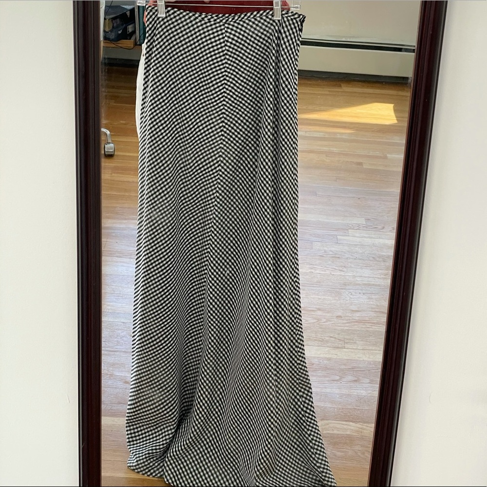 B&W Satin Plaid Floor Length Skirt